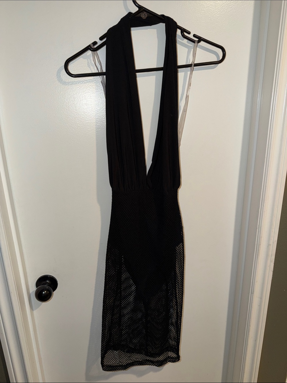 Hustler Hollywood Black Backless Halter Mesh Midi Dress